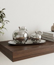 ZEYVE SILVER CERAMIC 2-PIECE APPLE SET TRAY 23x10x9cm